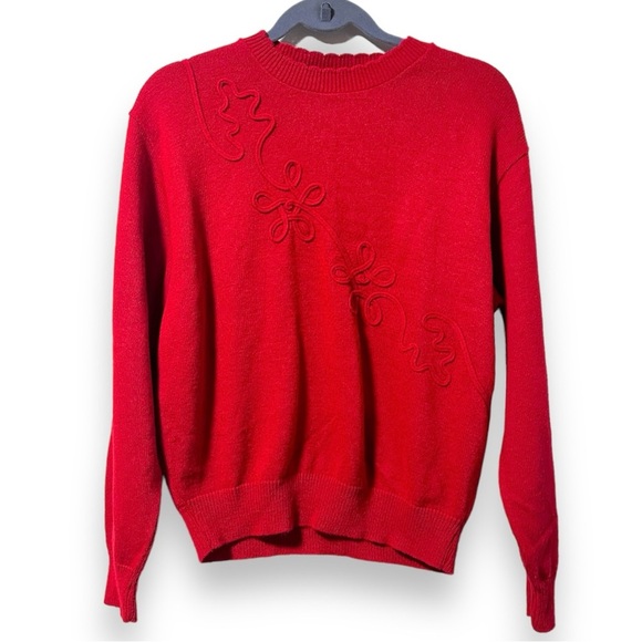 Vintage 80s Southern Lady Red Embroidered Accent Sweater Women’s Size Large - Picture 1 of 14